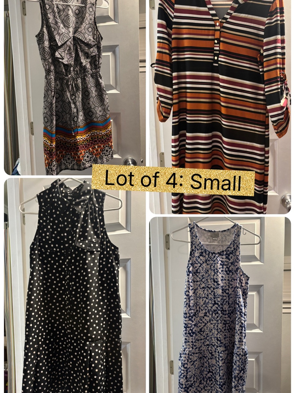 Women’s Dress Lot of 4 - Black, White, Navy, Orange, Brown Stripes (S)